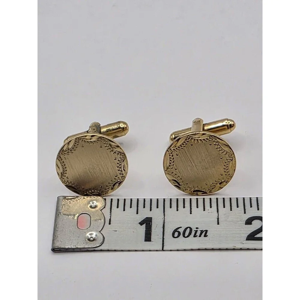 Vintage Goldtone Round Etched Cufflinks 1/2